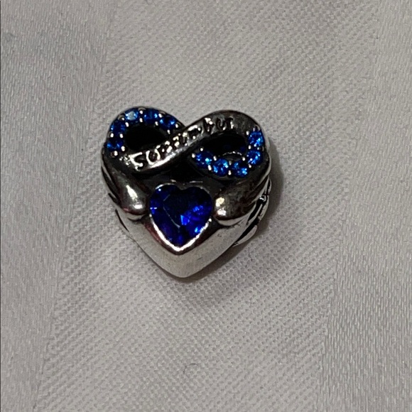Silver Heart Infinity Charm with Blue Accents Engraved with September - Picture 3 of 5